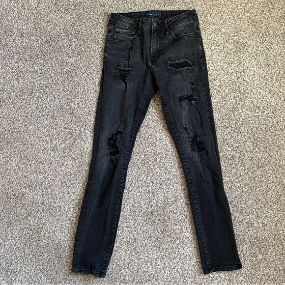 Aeropostale Black Skinny Mid Rise Distressed Denim Jeans Size 28 32 - Picture 1 of 7
